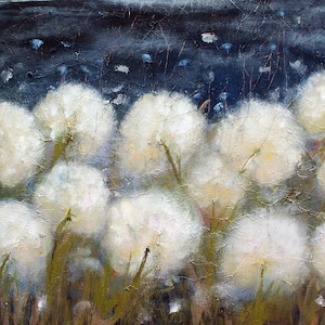 11:11 Make A Wish - Dandelion Print - Night Sky Wall Art, Indigo Blue Art 8x10 in