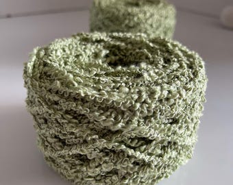 Acrylic Boucle Yarn, "Moss Whisper" Light Green Textured Novelty Yarn (120 yds)