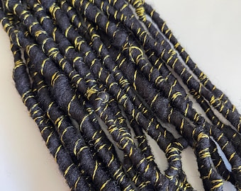 Black and Gold Auto Wrapped Corespun Art Yarn Single, 15 yards, 2.6 oz, Bulky Weaving Yarn, "Art Deco"