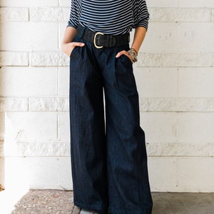 Pantalon palazzo de mezclilla cheap