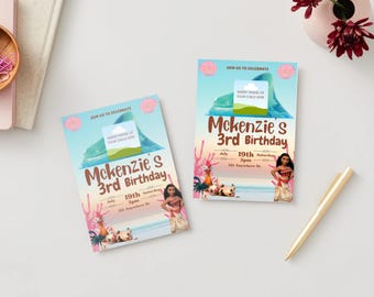 Moana Birthday Invite, Editable Moana Birthday Invitation, Kids Theme Party Invitation Template, Digital Hawaiian Moana Birthday Invite