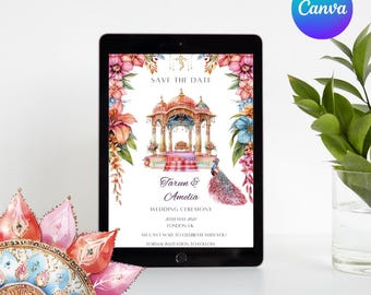 Royal Pink Floral Indian Wedding Save the Date (Digital Download, Editable Template