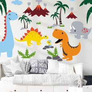 Dinosaur Wall Decal Set, Small Neutral Dino Nursery Decor Kit, Removable Matte Vinyl Peel and Stick, Kids Room Playroom Accent Stickers