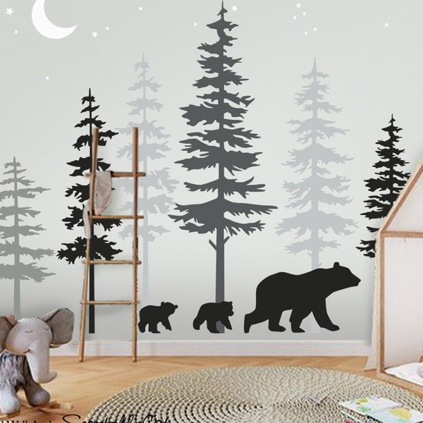 Wall Decals Nursery, Pine Tree Forest Wall Decals,Tree Wall Decals,Forest Mural, Forest Scene Decals,Children's Forest Decals ,Nursery Decor