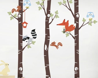 Nursery Wall Decal, Wall Decals Nursery, Birch Trees with Forest Animals, Woodland Nursery Wall Decal, Birch Tree Wall Decal, Nursery Decor