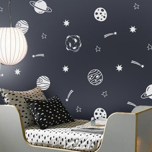 Stickers muraux de l'espace Sticker mural chambre d'enfant Stickers muraux étoiles Décoration murale pour enfants Espace extra-atmosphérique Stickers muraux Décor de salle de planètes Décor de salle de jeux