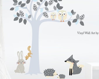 Wall Decal Nursery, Woodland tree with Animals, Woodland tree Decal, Stickers for Baby, Forest Sticker, Tree Wall Decal with Woodland Animal