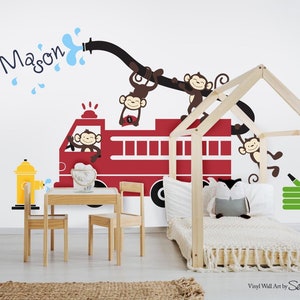 Nursery Wall Decal Wall Decals Nursery Firetruck Wall Decal Monkeys Decals Monogram Nursery. Nursery Decor,Playroom decor image 1