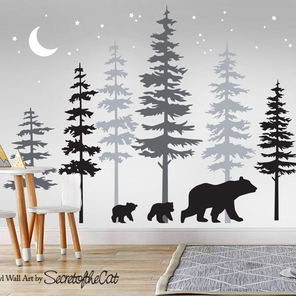 Wall Decals Nursery, Pine Tree Forest Wall Decals,Tree Wall Decals,Forest Mural, Forest Decals,Children's Forest Decals ,Nursery Decor