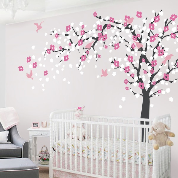Vinilo decorativo de pared con árbol de cerezo en flor – Decoración para habitación infantil