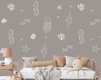 Under the Sea Decor, Nursery decals, Kids Room Wall Stickers Beach House Wall Decor,Nautical Nursery Decor,Ocean Wall Stickers, kids decals