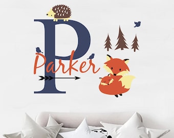 Personalized Wall Decal - Names Wall decals - Fox name decal-Wall decals nursery- Woodland decor - Woodland wall decals - Boys wall decals