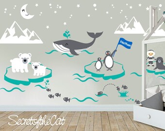 Arctic Animals Nursery Wall Decal – Polar Bear, Penguin & Whale