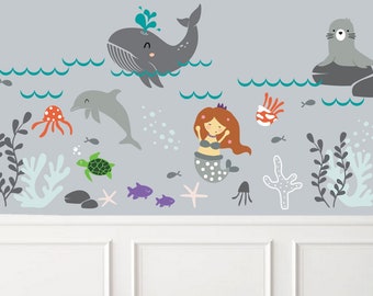 Under the sea decal / under the sea decal / underwater wall decal/ Ocean wall decal / Octopus decal / Wall decal Nursery / fishes decal