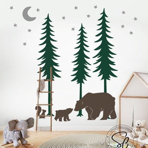Pine Tree Forest Wall Decals, Pine tree Decal Set of 3, Wall Decals Nursery, Forest Mural, Forest Scene Decals,Children&#39;s Forest Decals