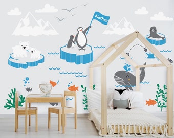 Arctic Animals Nursery Wall Decal – Polar Bear, Penguin & Whale