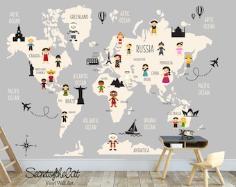 World Map Sticker - World Map - Map Wall Decal - Wall Decal Nursery - Map Decal - Kids Sticker - Nursery Wall Decor