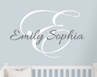 Name and Initial wall decal - wall decals nursery - damask decal - baby girl nursery name - baby girl decal - Name decals-Name Wall decals