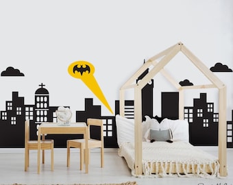 City Skyline Silhouette Wall Decal, Nursery Decor