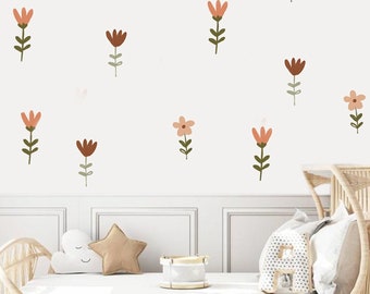 Adesivi murali fiori, Peel and stick flowers, Boho Flower Wall Sticker, Arredamento vivaio, Decalcomanie per pareti, decalcomanie fiori di campo, decalcomanie per ragazze