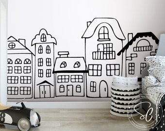 Doodle houses Wall Decal, Nursery Wall Decal, Wall Decal Nursery, Houses Decal, Dutch Houses decal, Kids room decor, Houses Decal