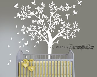 White tree Wall decal, Tree Wall Decal, Nursery Tree decals, Tree for Baby Nursery, White tree decals, Tree Wall Sticker, Tree and Birds