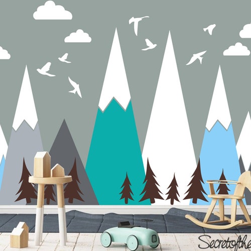 Mountain Decal Nursery Mountain Mural Decal Kids Reusable Etsy