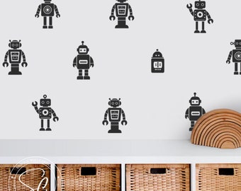 Robots Wall Decals, Boho Nursery Wall Decal Stickers, Playroom Decoration, Robot Wall Stickers, Boy Wall Decal Sticker, Kids Room decals