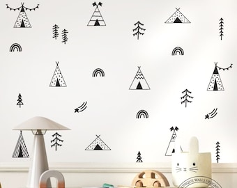 Decalcomania da muro Teepee, adesivo da parete Teepee, decalcomania da muro etnico, arte della parete moderna, adesivi Arches, decalcomanie da muro Boho, arredamento Boho