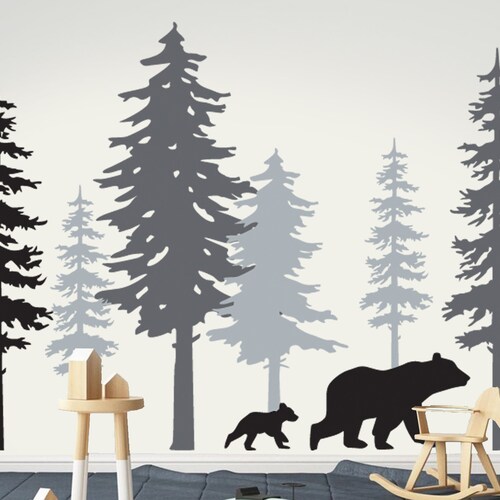 Wall Decals Nursery Pine Tree Forest Wall Decalstree Wall Etsy