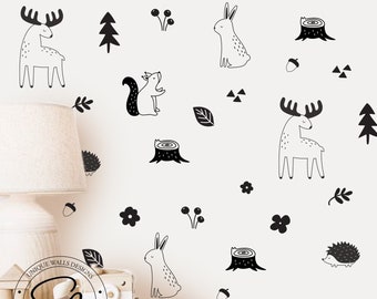 Woodland wall decals -Forest animals Wall Stickers, Nursery Wall Decor, Boys Wall Stickers, Woodland Shapes, Forest decor
