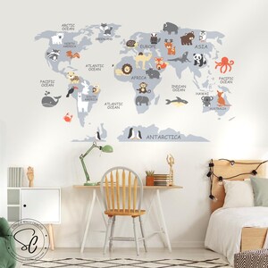 Wereldkaart-kwekerij muur sticker-kwekerij decor-muur sticker kwekerij-kaart sticker-kind muur sticker-kaart muur sticker-wereld sticker-wereldkaart