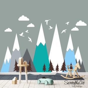 Mountain wall sticker- Mountain Wall Decal - Mountains Sticker - Kids Wall Stickers- Nursery decor - Mountain wall mural- Mountain Mural