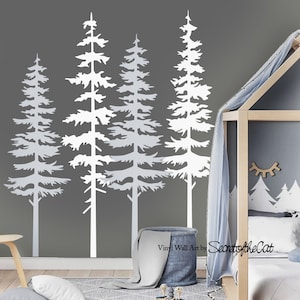 Pine Tree Forest Wall Decals, Pine tree Decal Set of 4, Wall Decals Nursery, Forest Mural, Forest Scene Decals,Children&#39;s Forest Decals