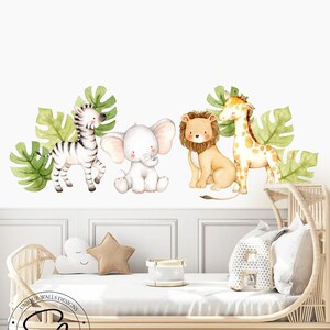 Pegatinas de animales de Safari, animales de la selva, calcomanías de guardería, decoración de la habitación de los niños, pegatinas de pared de Safari, Peel and Stick, pegatinas de animales de la selva