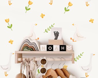 Watercolor Geese Stickers, Goose Wall Decals, Kids Room Decor (40 pieces)