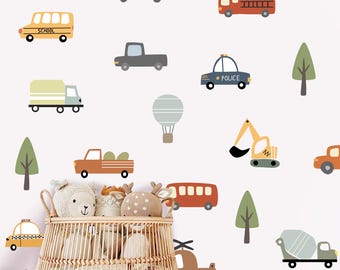 Calcomanías de pared de vehículos, temática de transporte, decoración para habitación infantil (despegables)