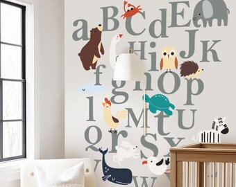 Alphabet Animals Nursery Wall Decal, ABC Vinyl Sticker