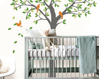 Large Tree and Birds Wall Decal for Nursery Vinyl Sticker Decor Kids ...