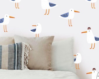Seagull stickers, Nautical Kit for Nursery, Seagull Wall Decor, Beach Kids Room Wall Art, Peel and stick decals