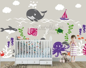 Under the sea decal / under the sea decal / underwater wall decal/ Ocean wall decal / Octopus decal / Wall decal Nursery / fishes decal