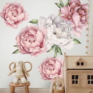 Peony Wall Decal, Pink Flowers Wall Stickers, Peel and stick flowers, Watercolor Peonies, peonies stickers, Peel and Stick