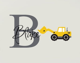Construction Truck Wall Decal - Name Wall Decal - Boys Room Wall Decal - Kids Custom Name Decal - Bulldozer Decal - Nursery Wall Decal