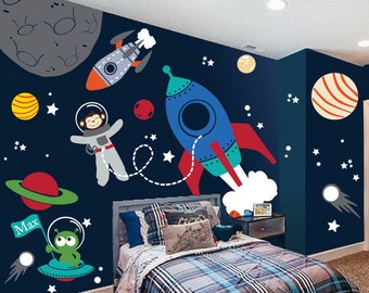 Outer Space Wall Decal, Stars, Planets, Astronaut, Rocket Ship - Kids Wall Decals, Wall decal nursery