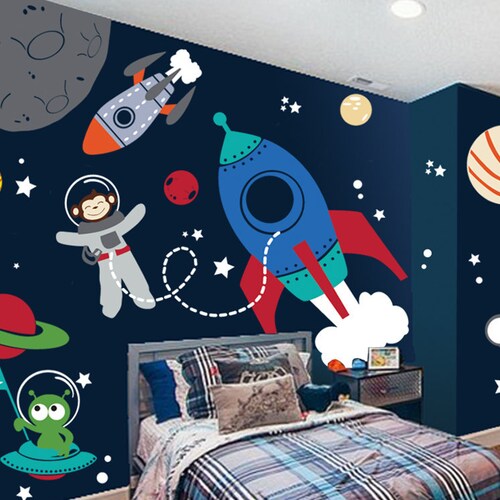 Outer Space Wall Decal, Stars, Planets, Astronaut, Rocket Ship - Kids Wall Decals, Wall decal nursery