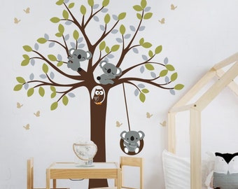 Tree Wall Decal, Tree and Koalas Decal -Wall Decals Nursery- Nursery Decor-Tree and butterflies-Baby tree decal-Koalas decal-wall decal tree