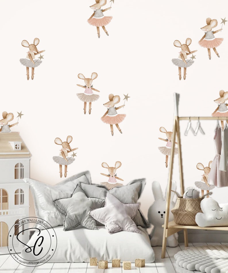 Ballerina Nursery Stickers, Girl Nursery decor, Girl Nursery decals, kids room decor,Woodland Wall Stickers,Peel and Stick, Ballerina decal image 9