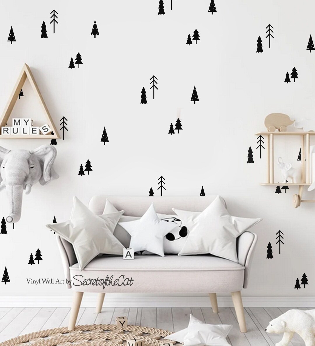 Nursery Decals, Kids Room Decals, Forest Nursery, Mini Pine Tree Wall ...
