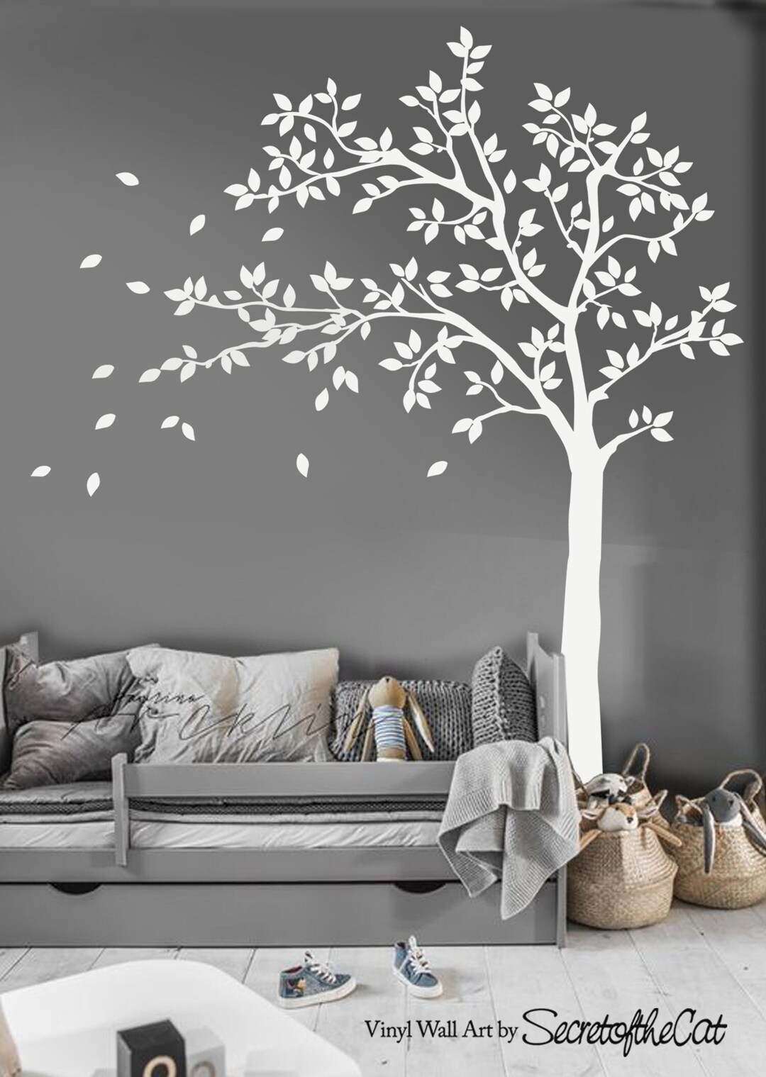 White Tree Vinyl Wall Decal - Nursery Tree & Birds - Etsy UK