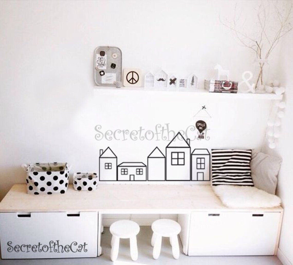 Outline Houses Decal Houses Sticker Wall Decals Nursery Etsy